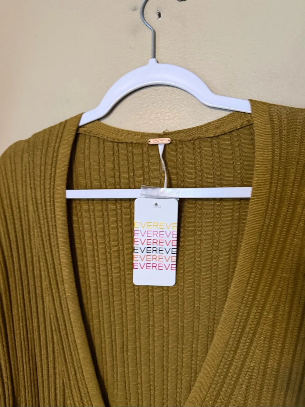 Free People Olive Long Ribbed Button-Front Cardigan NEW